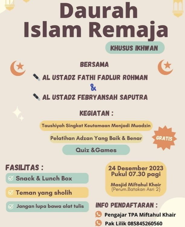 Kajian Remaja: Taushiyah Singkat Keutamaan Menjadi Muadzin & Pelatihan Adzan yang Baik & Benar